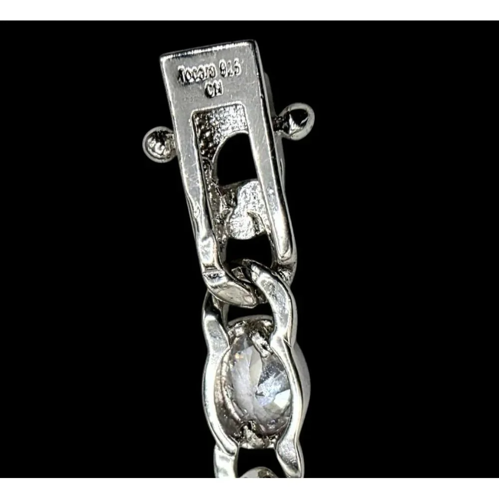 New Tocara Sterling Silver Bracelet Oval DiAmi Crystals Sparkle 925 Curb Link 7